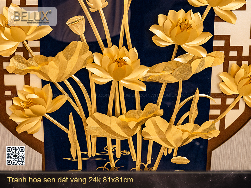 Tranh sen vàng vinh hoa dát vàng 24k kt 81x81cm&nbsp;